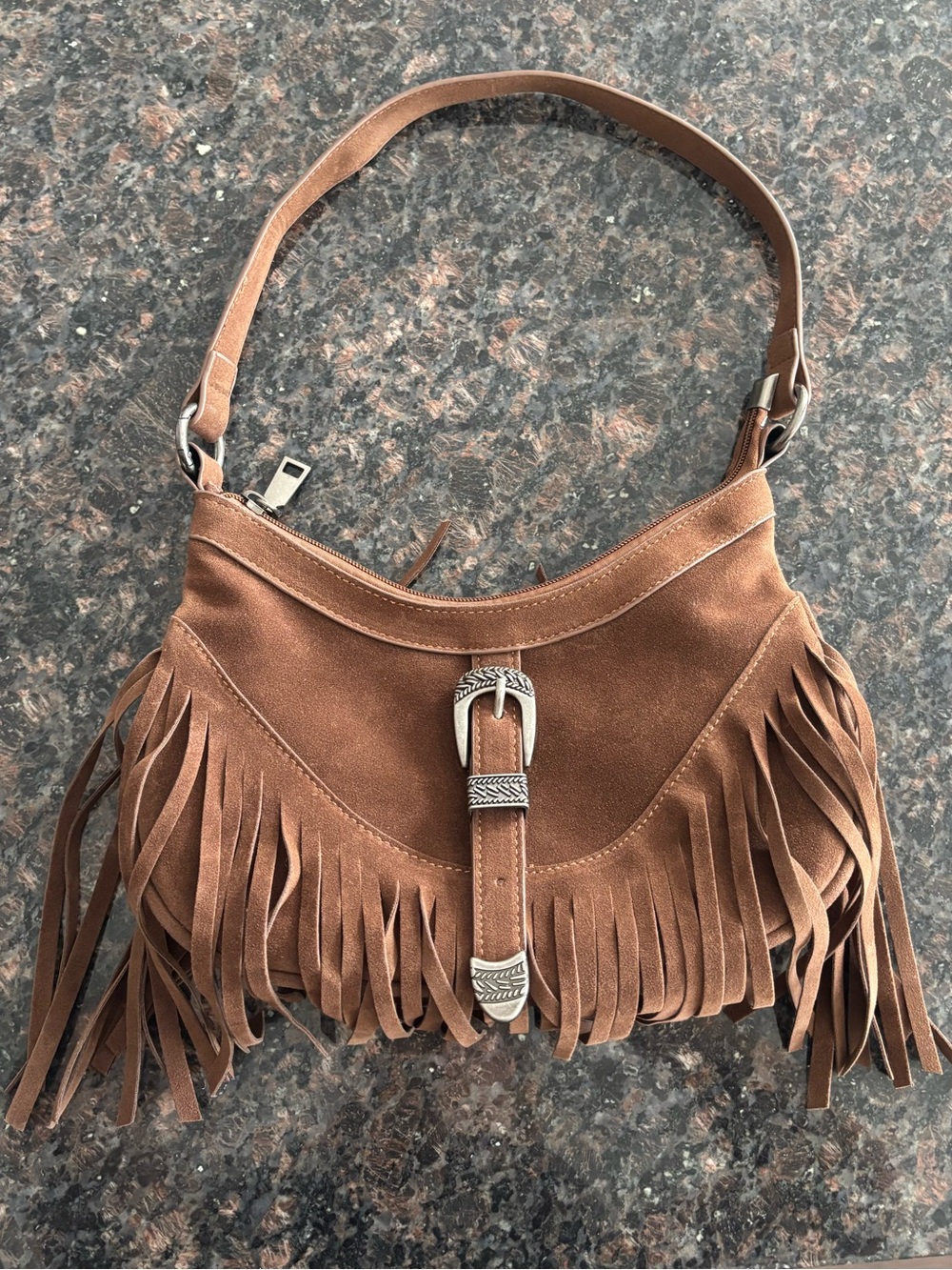 Fringe Suede Shoulder Bag in Brown
